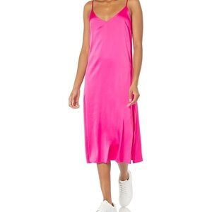 Pink Satin Slip Dress with Spaghetti Straps and V-Neckline, size small